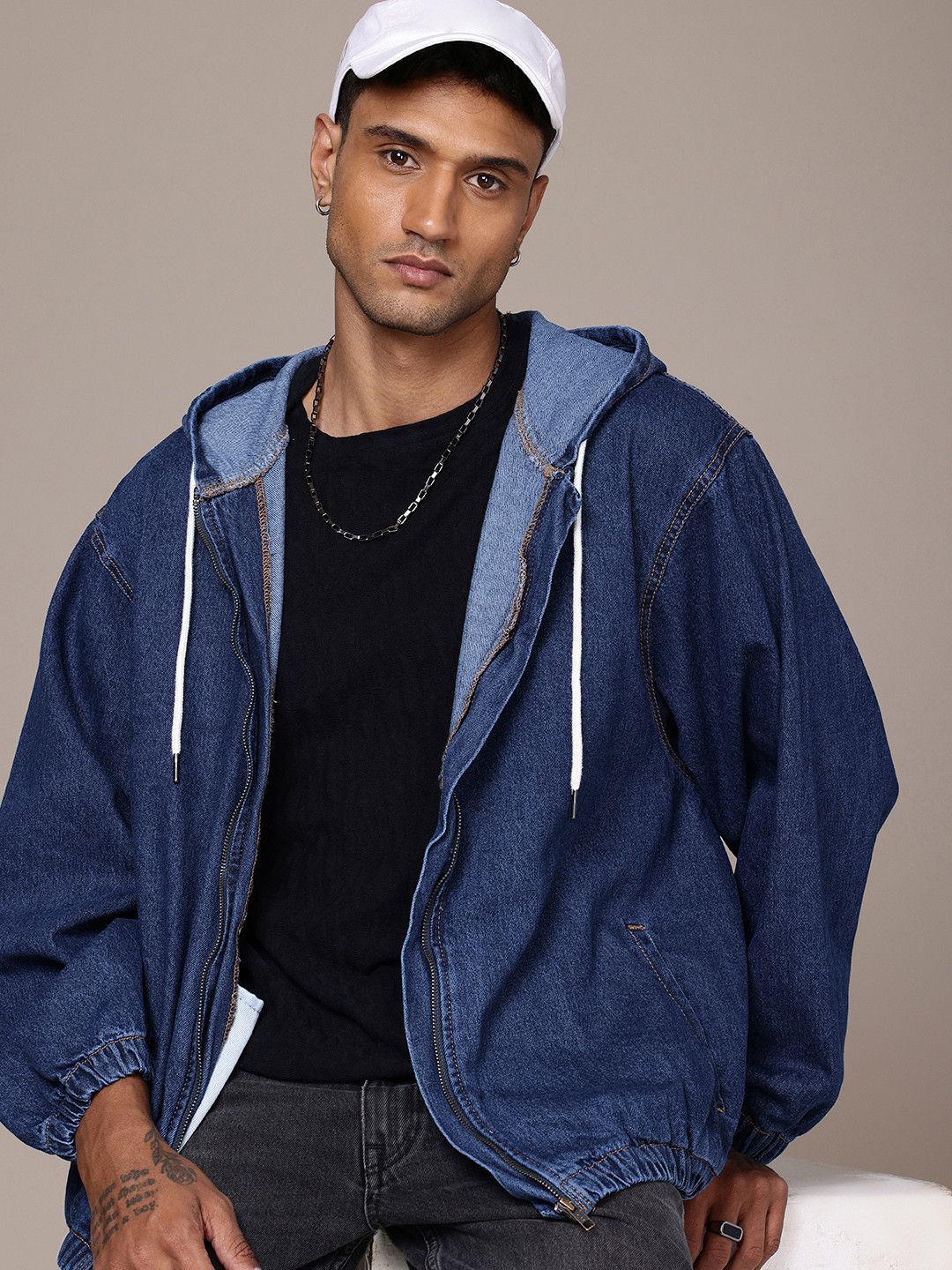 

The Roadster Life Co. Pure Cotton Hooded Tailored Jacket, Blue