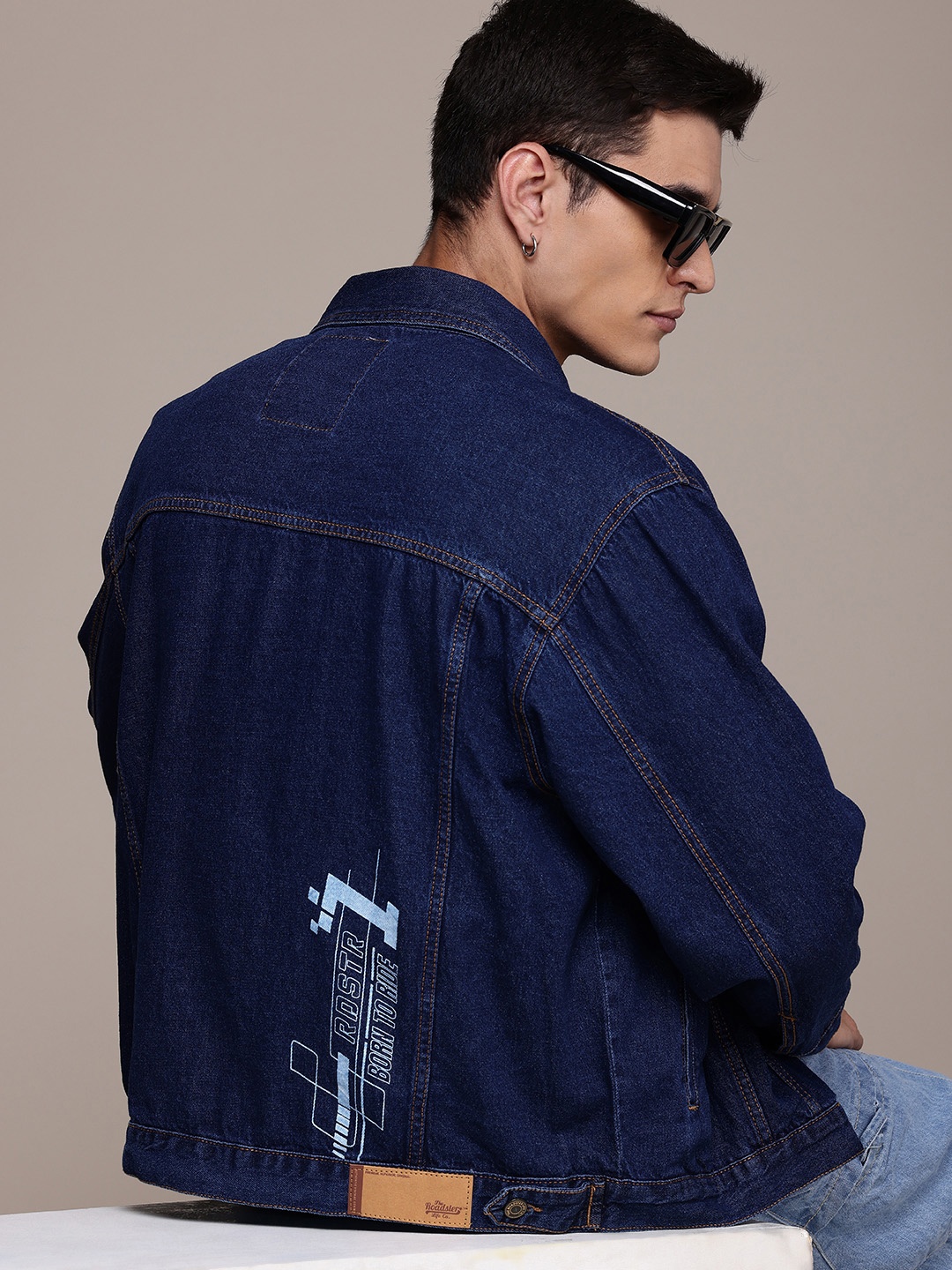 

The Roadster Life Co. Typography Printed Oversized Pure Cotton Denim Jacket, Blue