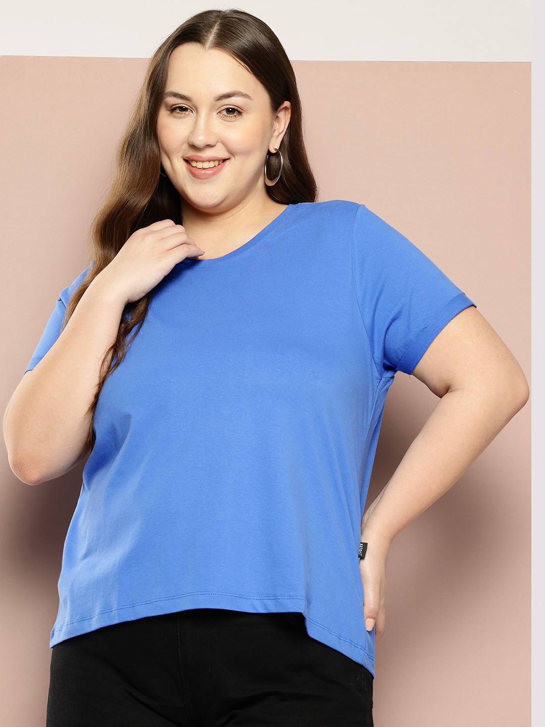 

Sztori Plus Size Pure Cotton T-shirt, Blue