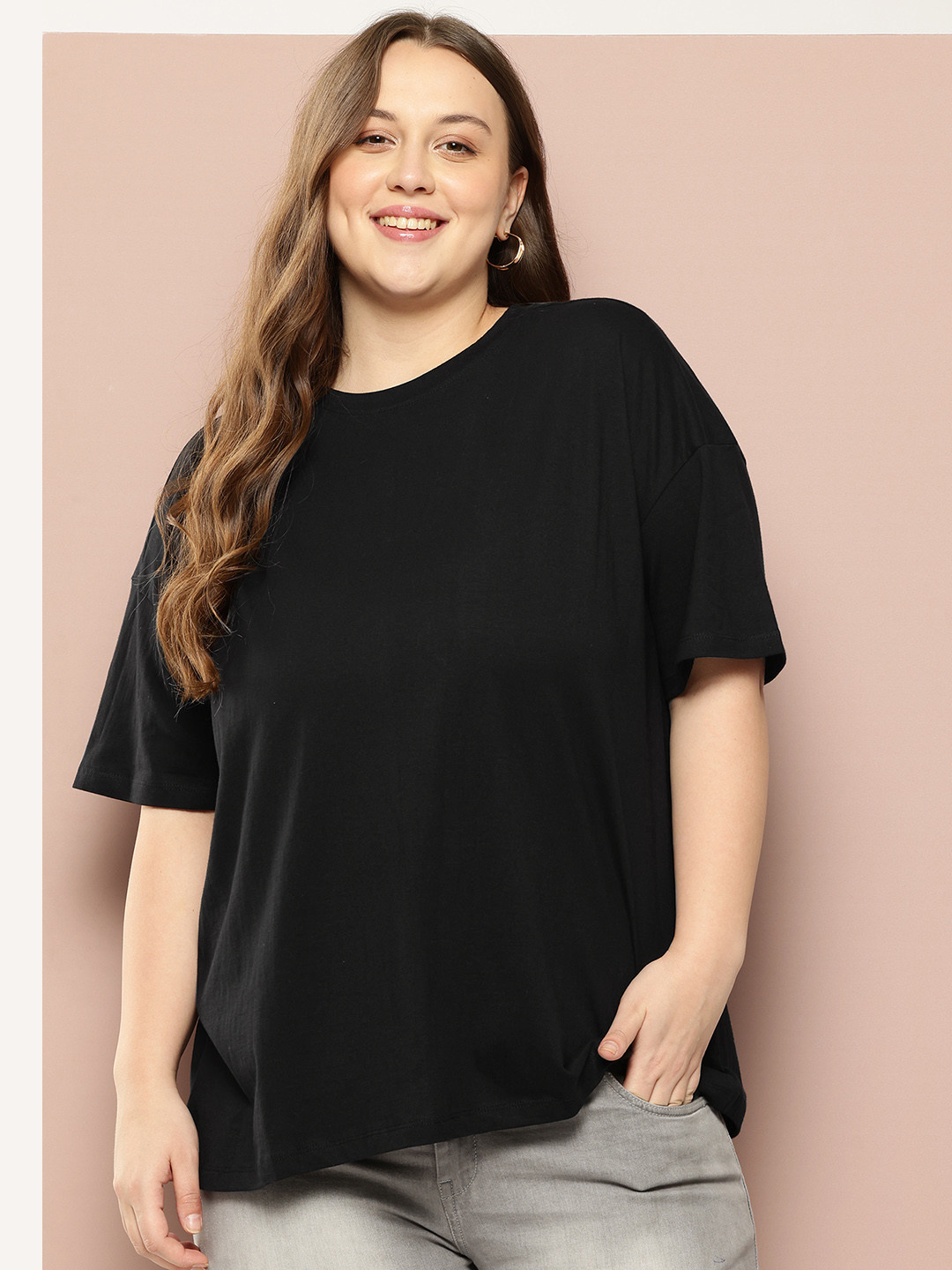 

Sztori Plus Size Pure Cotton T-shirt, Black