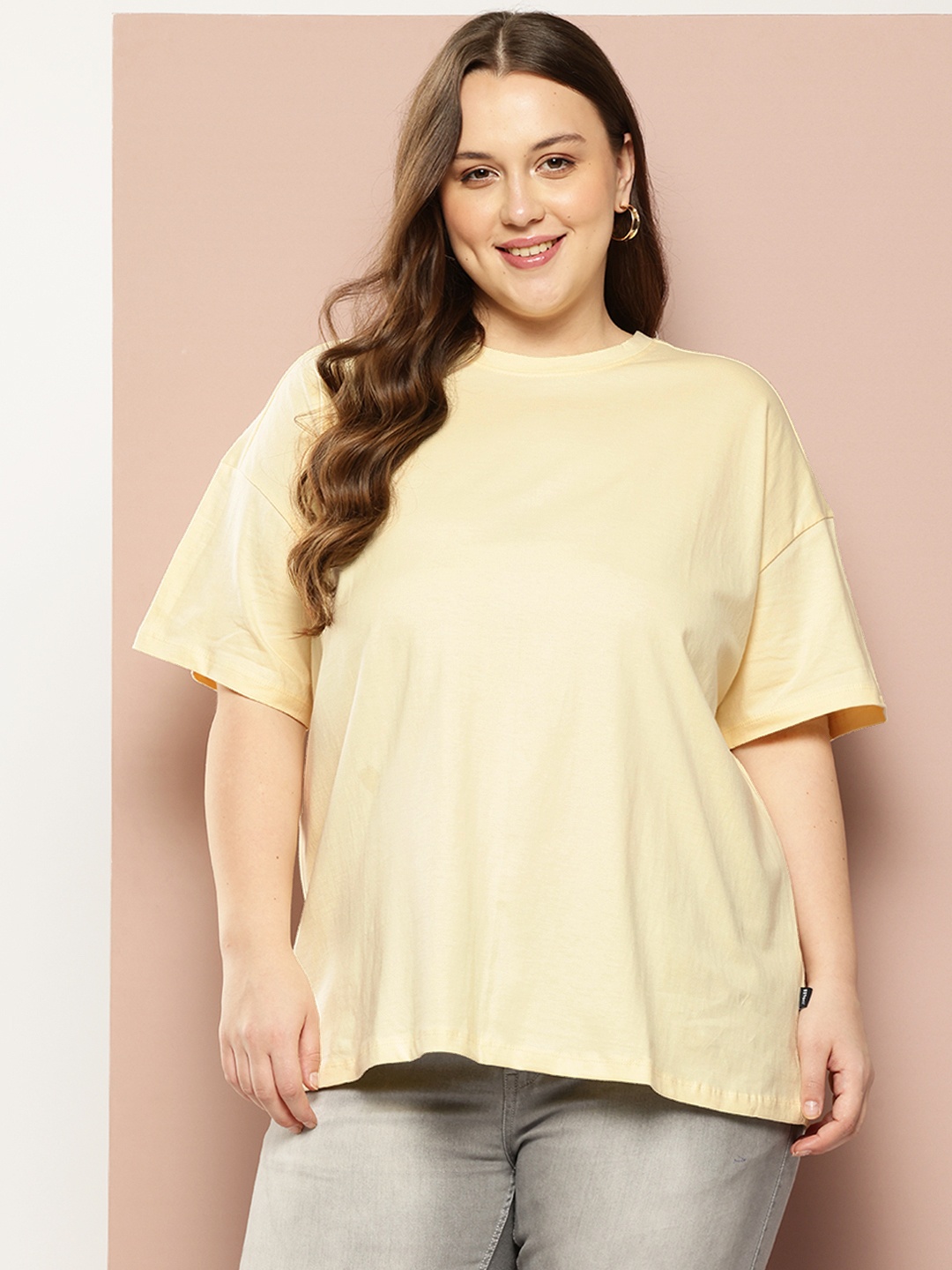 

Sztori Plus Size Pure Cotton T-shirt, Cream