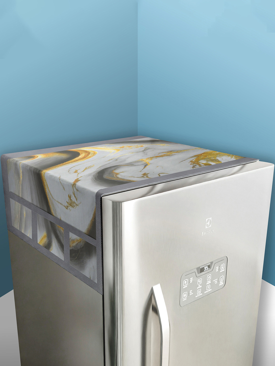 

Kuber Industries Grey Abstract Printed Fridge Top Cover With 6 Utility Pockets