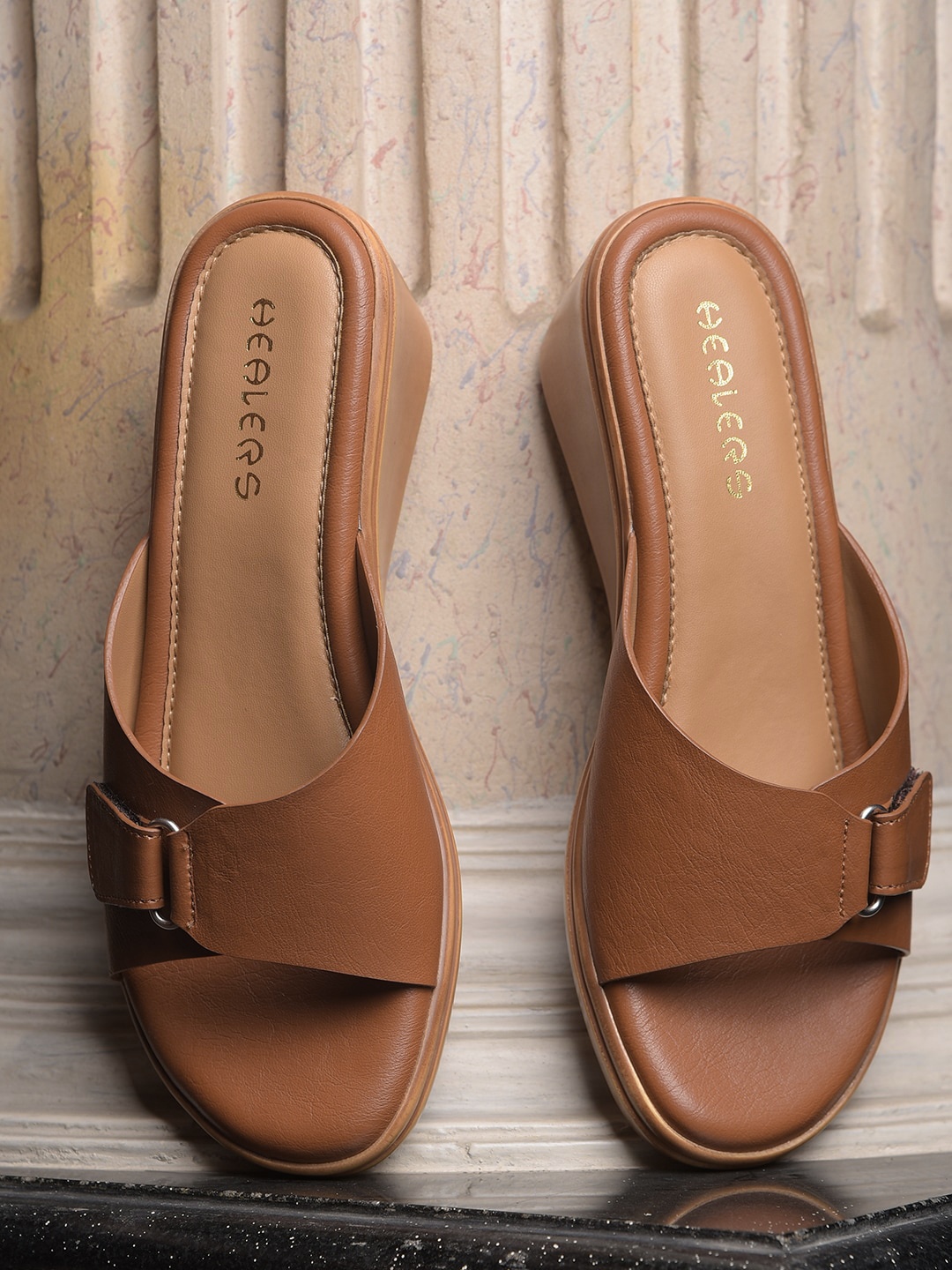 

Liberty Buckle Detailed Wedge Heels, Tan