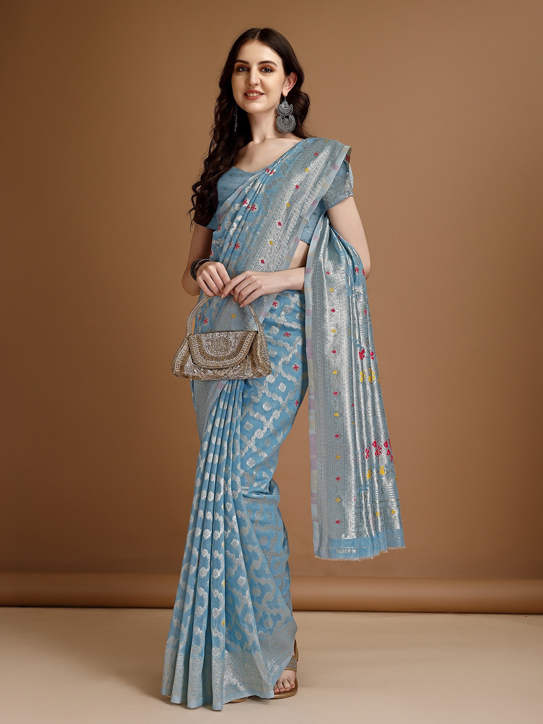 

KAZIA Woven Design Patchwork Banarasi Saree, Grey