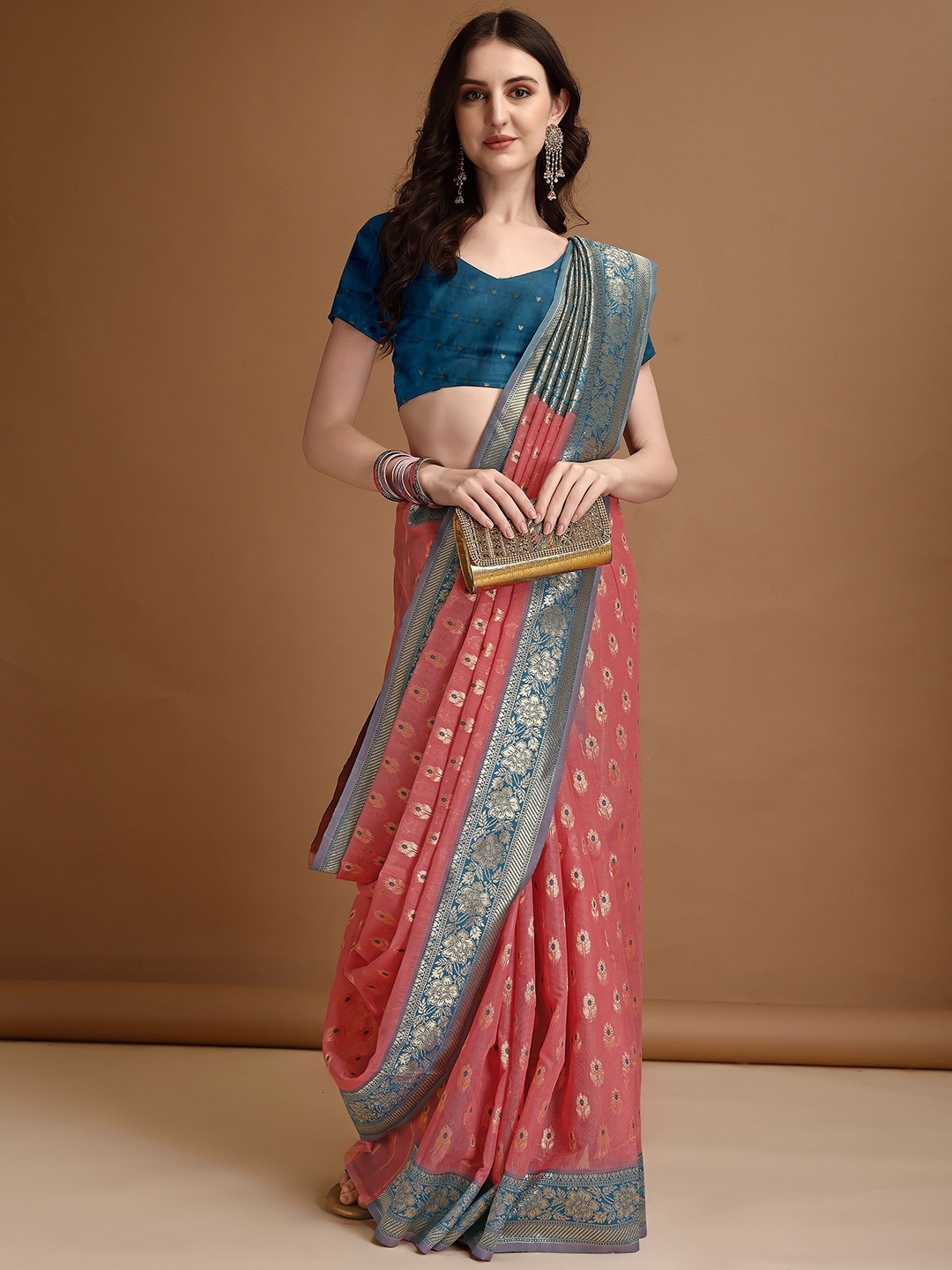 

KAZIA Floral Zari Jamdani Saree, Pink