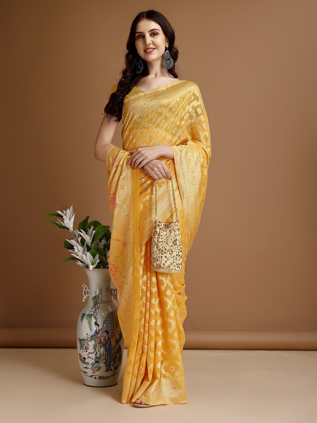 

KAZIA Bandhani Zari Banarasi Saree, Yellow