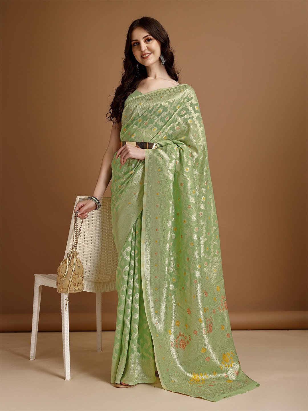 

KAZIA Woven Design Zari Banarasi Saree, Green