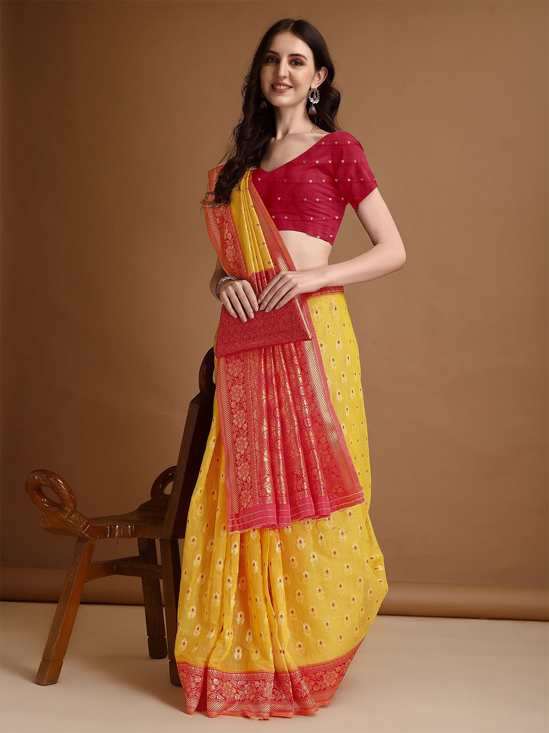

KAZIA Floral Zari Jamdani Saree, Yellow