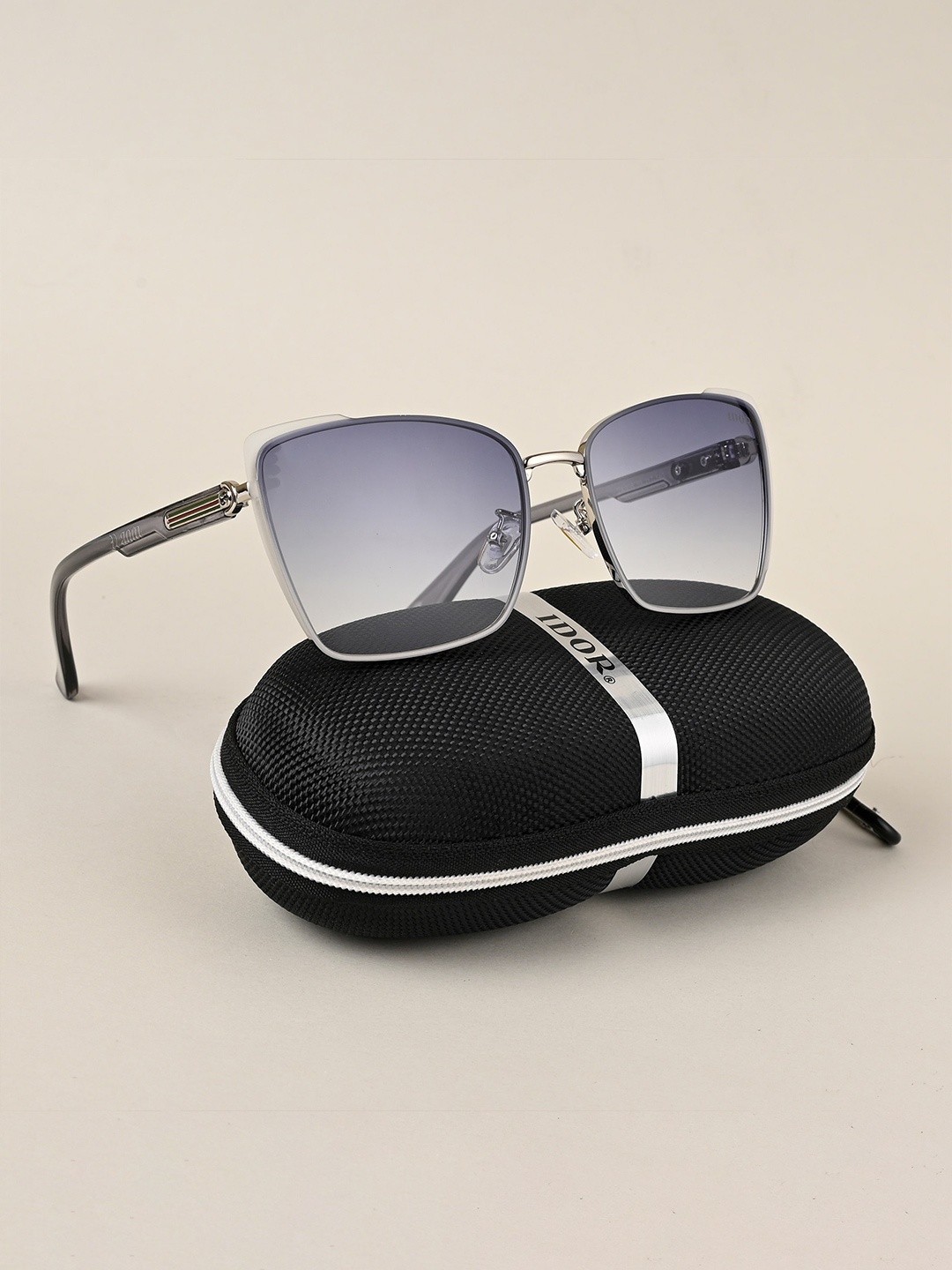 

IDOR Unisex Square Sunglasses with UV Protected Lens IDOR-908-SLV, Blue