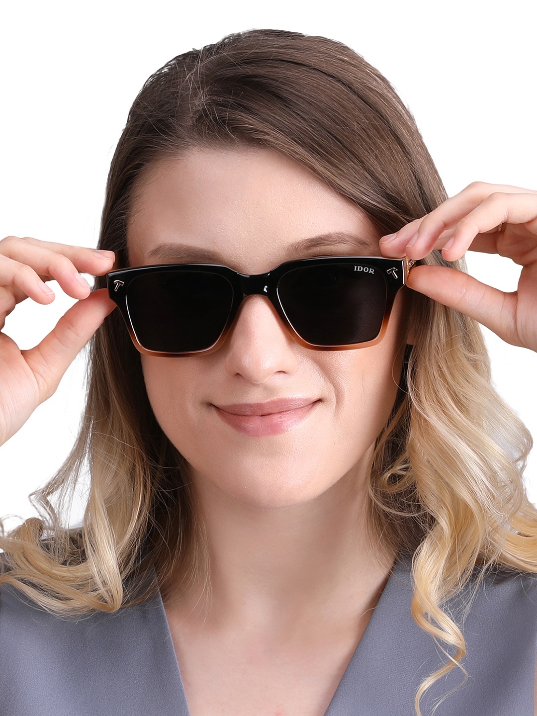 

IDOR Unisex Square Sunglasses With Polarised and UV Protected Lens IDOR-98165-GDBRW-BLK, Black