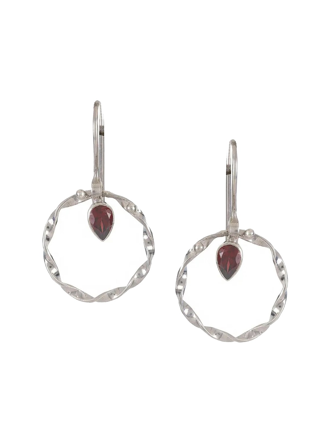 

Unniyarcha 92.5 Silver Stones Studded Circular Drop Earrings