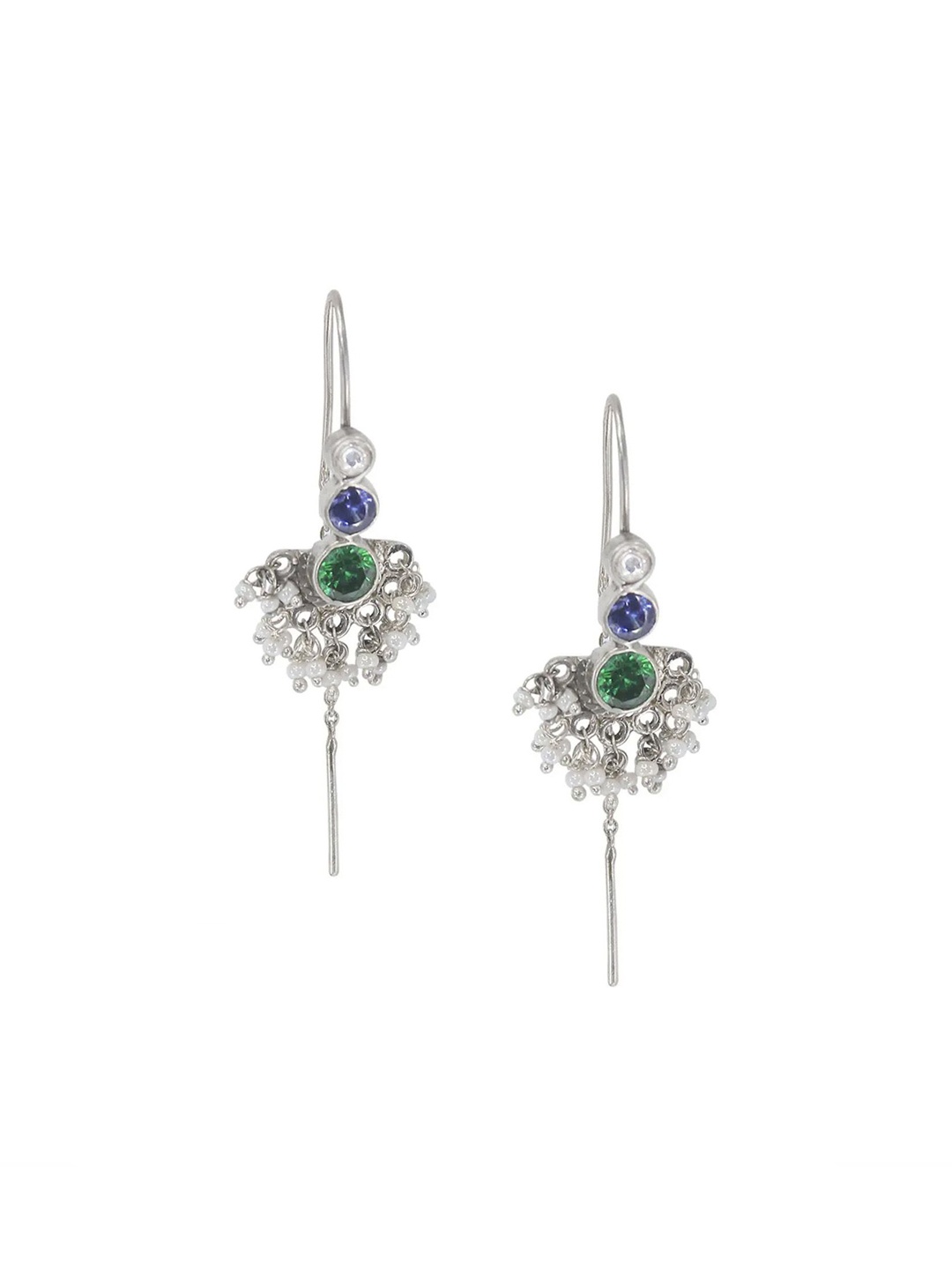

Unniyarcha 92.5 Silver Stones Studded & Beaded Contemporary Drop Earrings