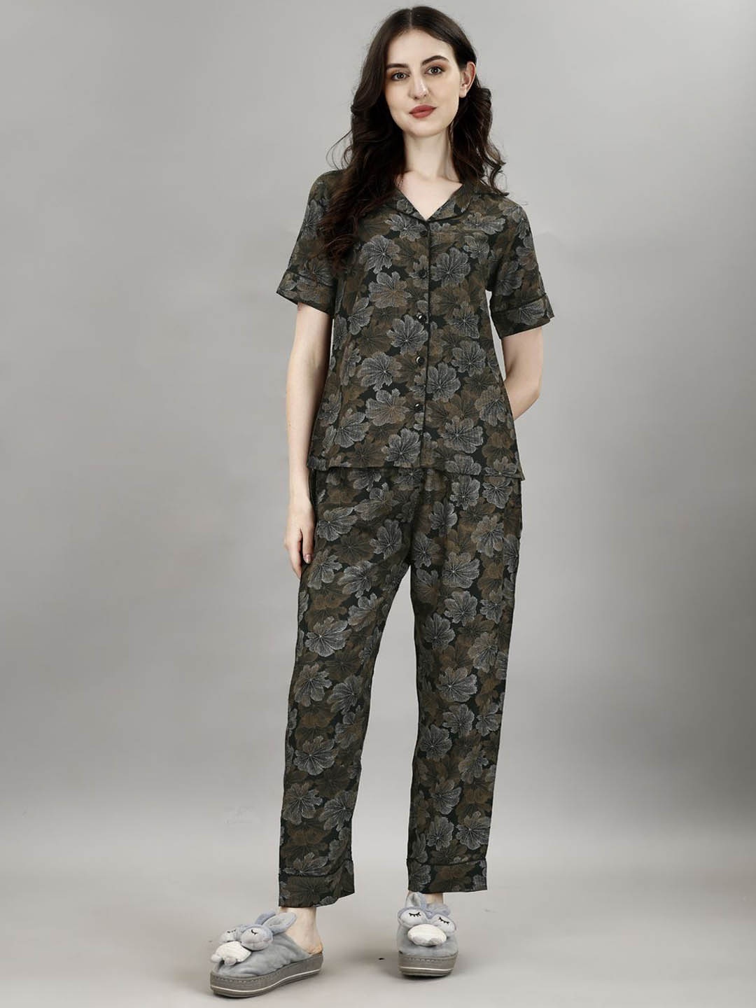 

Smarty Pants Floral Printed Pure Cotton Night suit, Olive