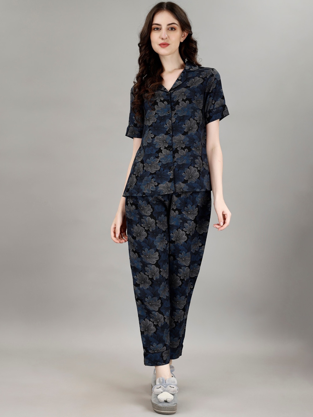 

Smarty Pants Floral Printed Pure Cotton Shirt With Pyjamas, Blue
