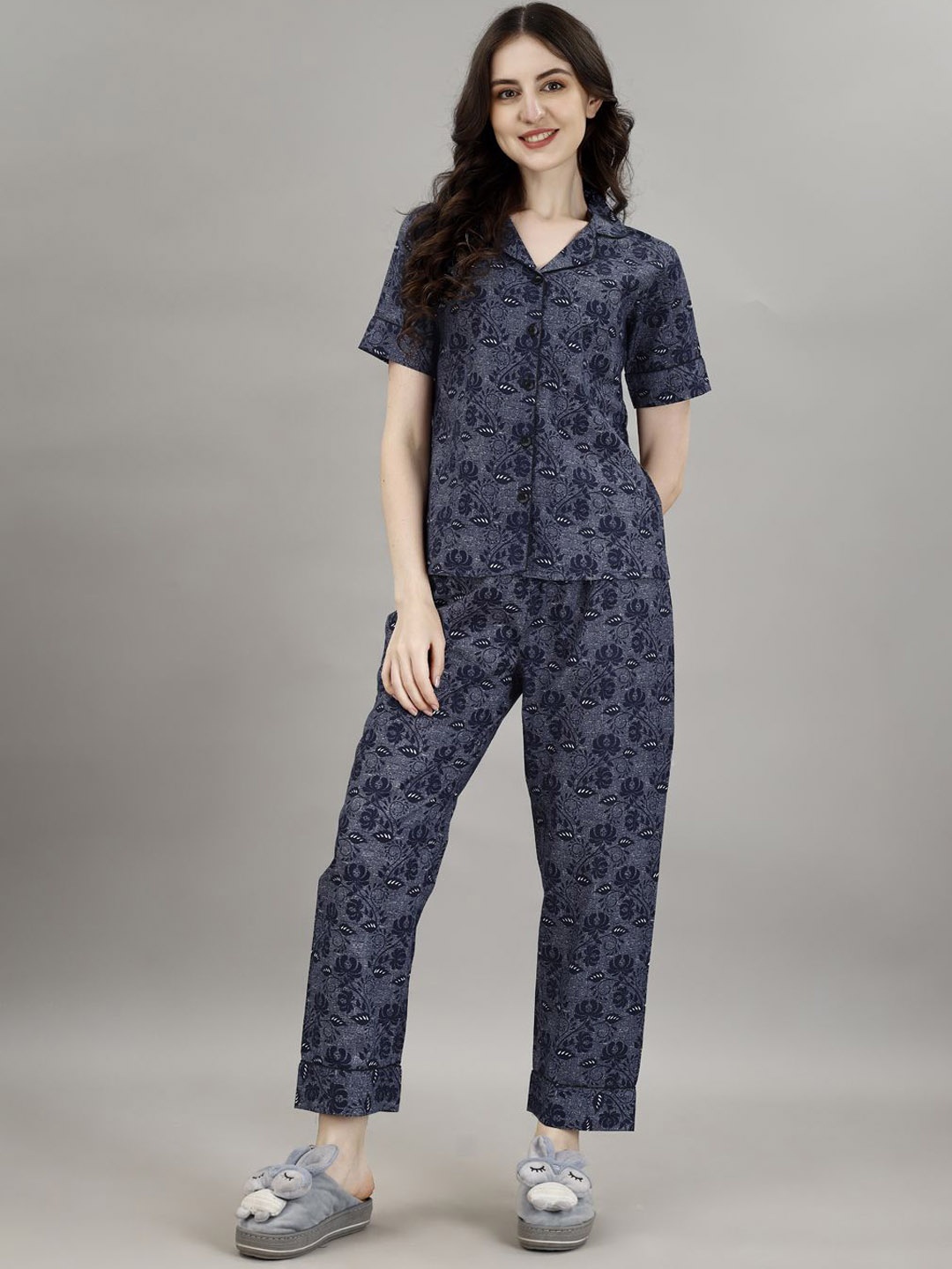 

Smarty Pants Floral Printed Pure Cotton Night suit, Blue