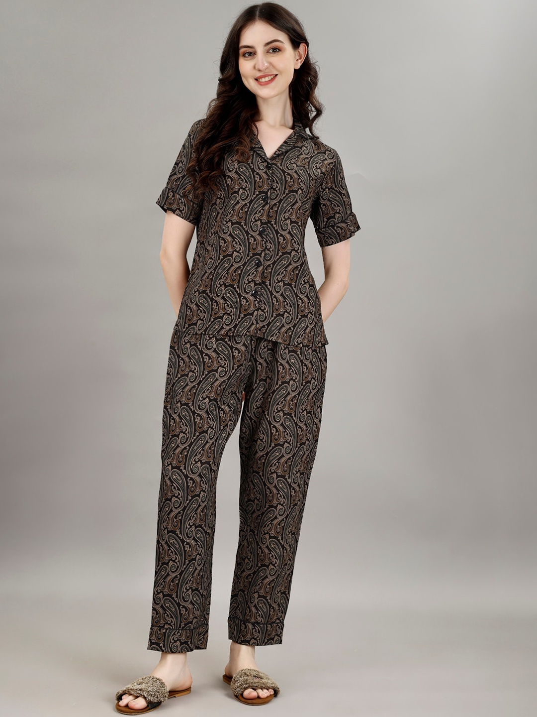 Smarty Pants Paisely Printed Pure Cotton Shirt With Pyjamas, Olive