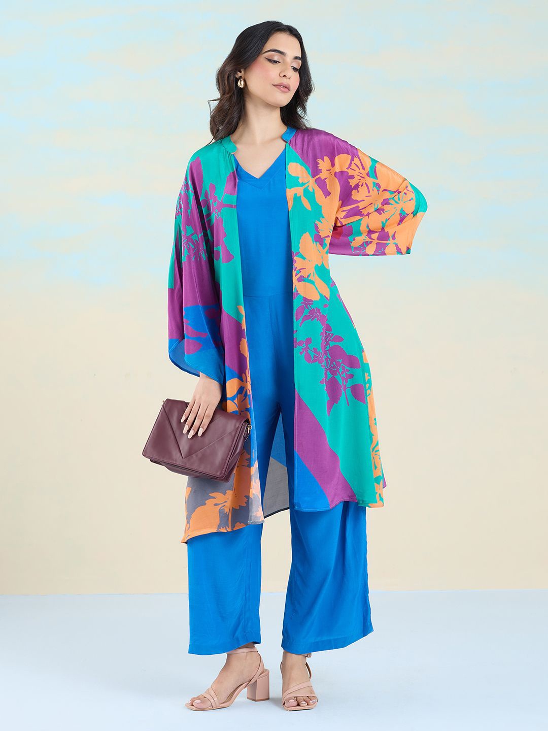 

navyasa by liva V-Neck Basic Jumpsuit with Shrug, Blue