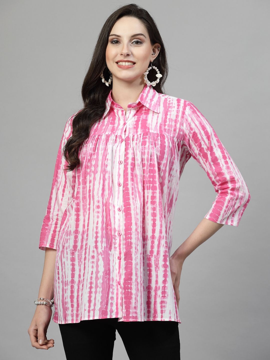 

KALINI Straight Printed Spread Collar Casual Shirt, Pink