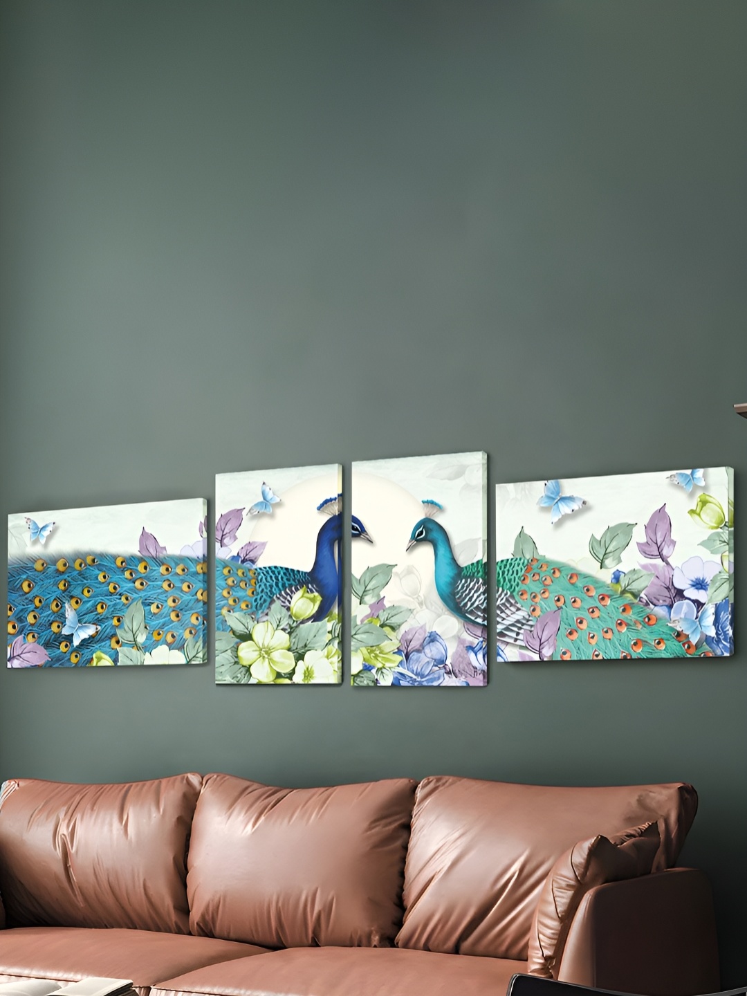 

Art Street Canvas Painting - Peacock, Butterfly & Flower, Blue