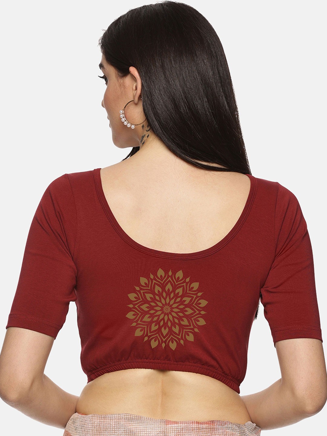 

NOT YET by us Floral Printed Stretchable Saree Blouse, Maroon
