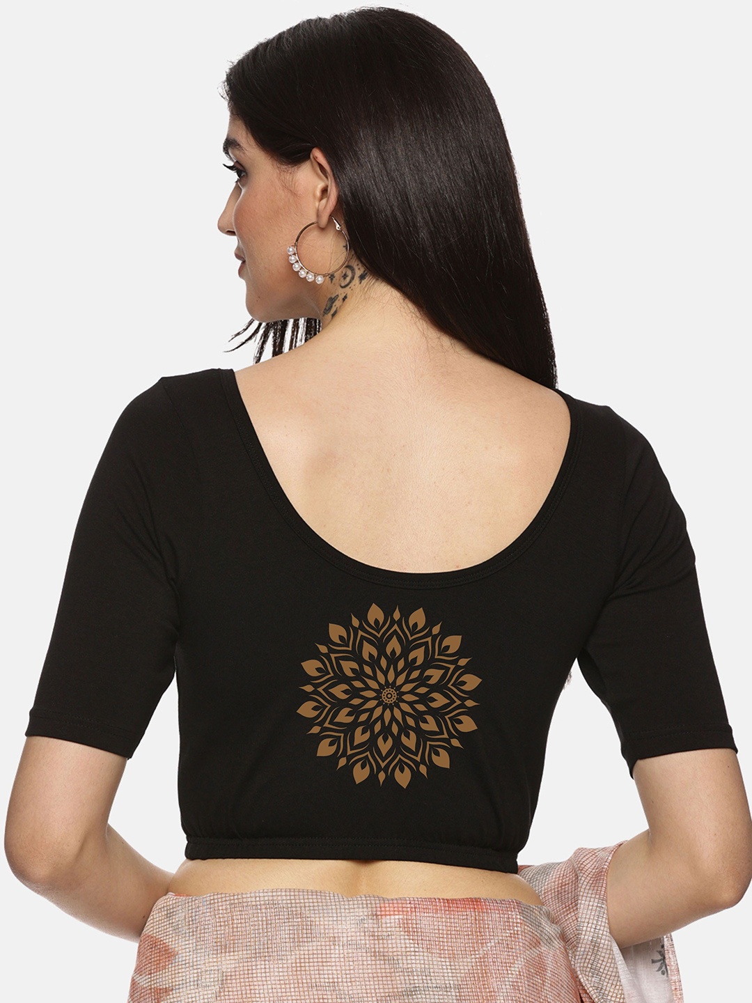 

NOT YET by us Floral Printed Stretchable Saree Blouse, Black