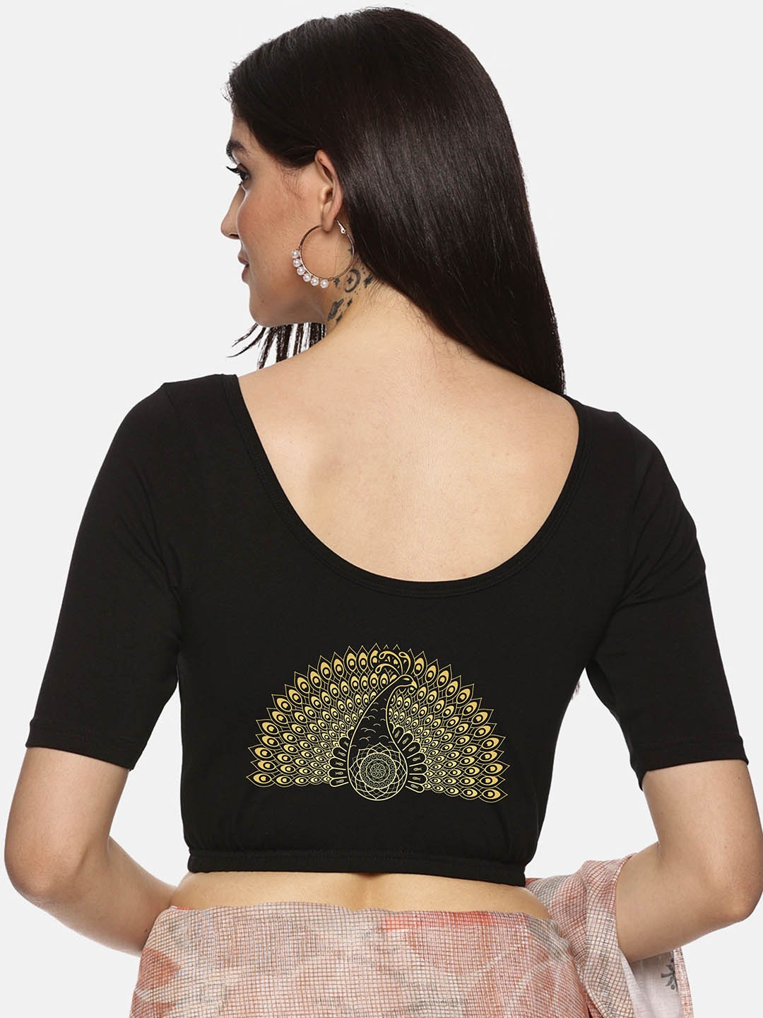 

NOT YET by us Printed Stretchable Saree Blouse, Black