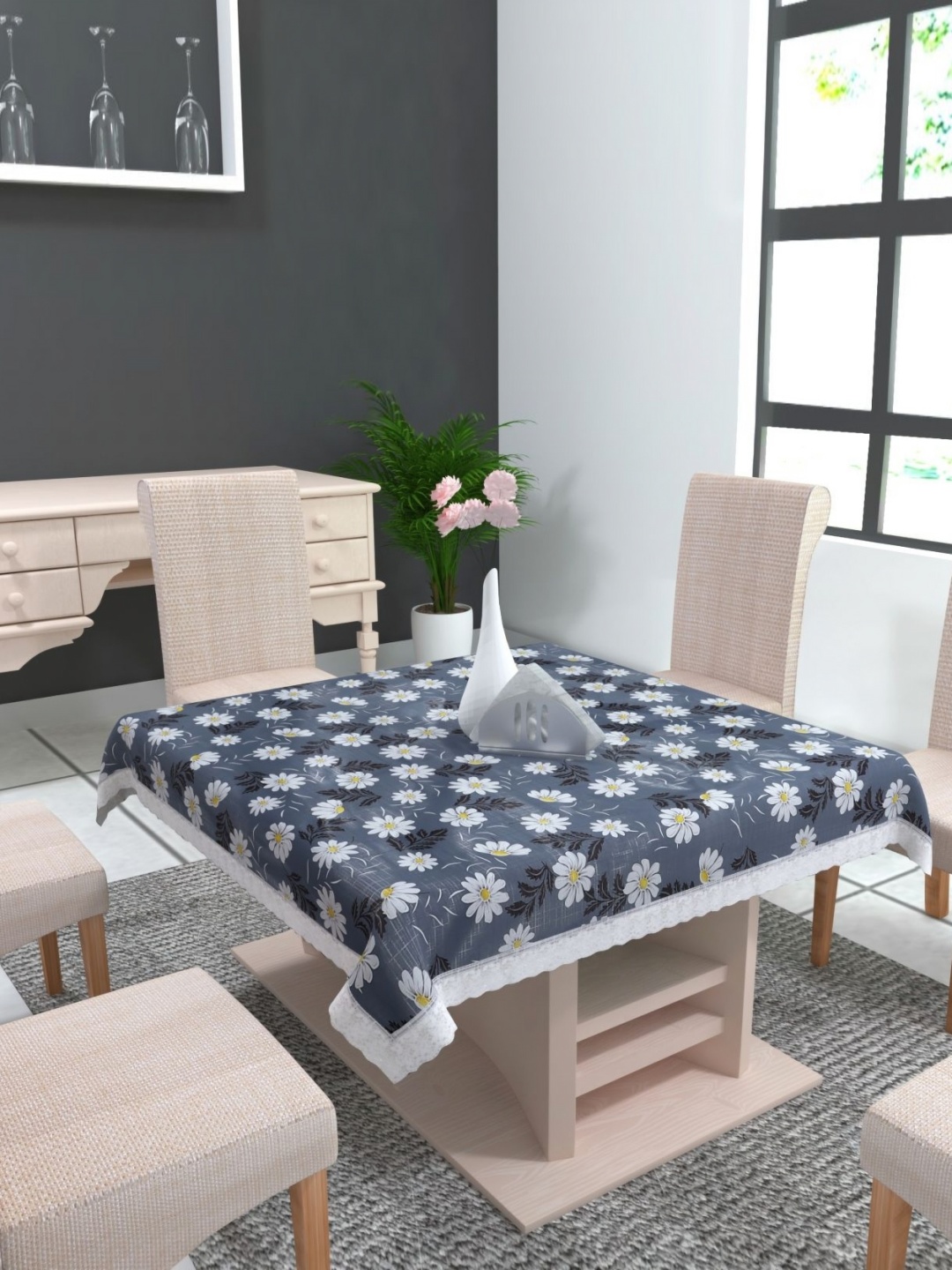 

TANLOOMS Blue Floral Waterproof 4-Seater Table Cover