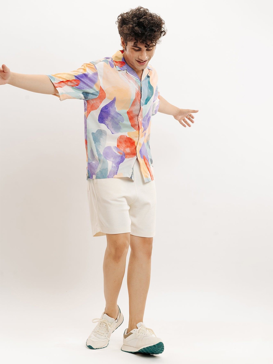 

FREAKINS Abstract Printed Cuban Collar Casual Shirt, Orange