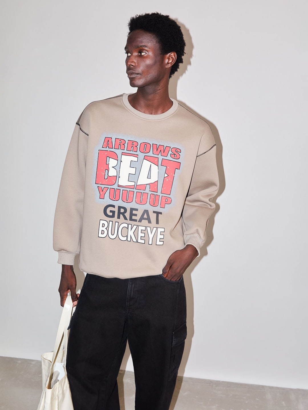 

FREAKINS Beige Typography Printed Pullover Sweatshirt