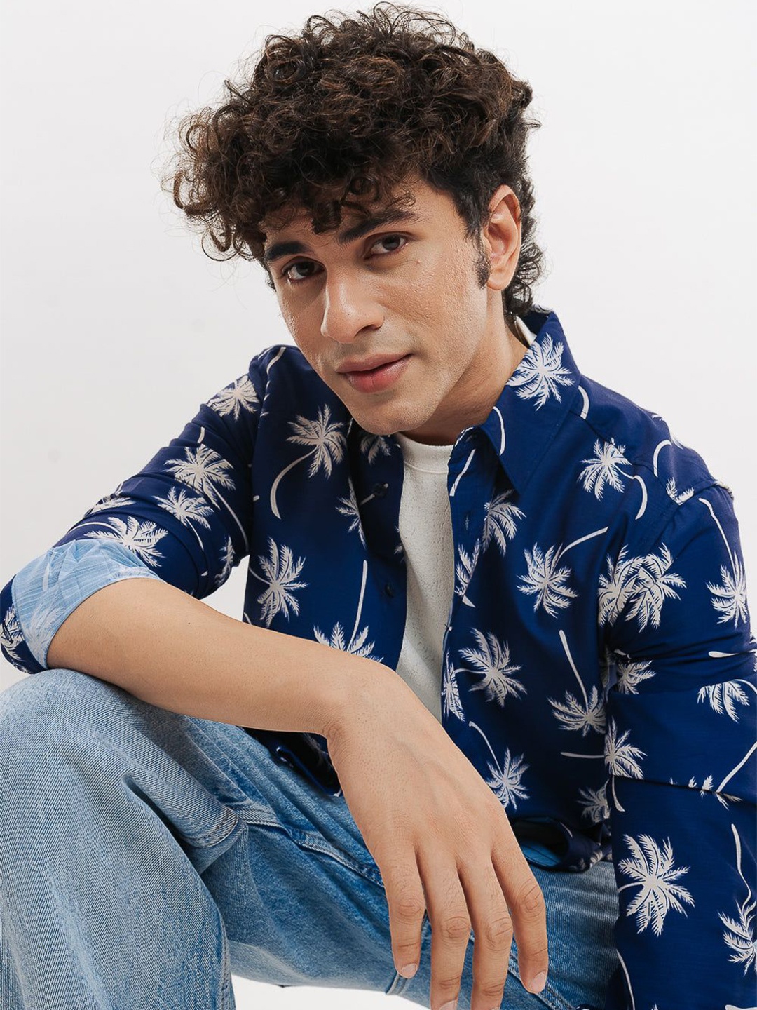 

FREAKINS Floral Printed Spread Collar Casual Shirt, Blue