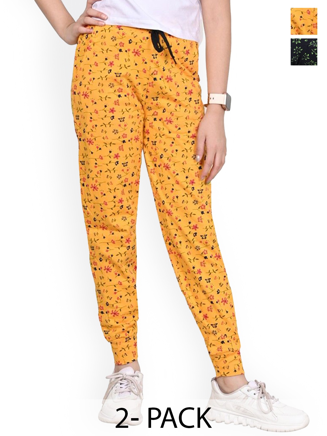 

BAESD Girls Printed Pack Of 2 Pure Cotton Joggers, Yellow