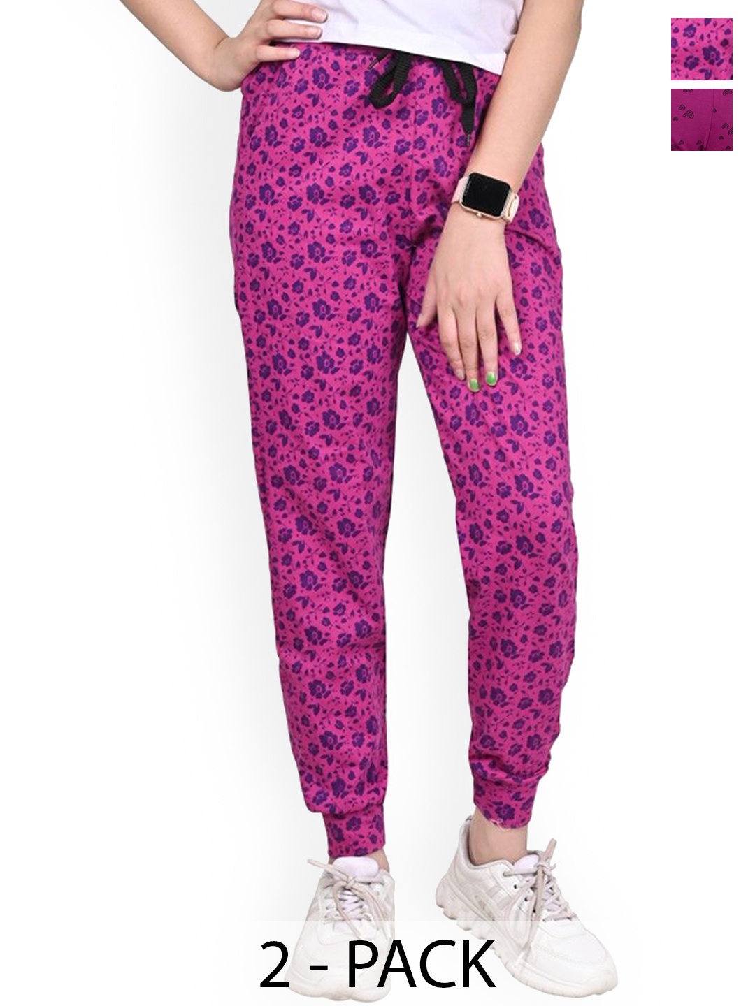 

BAESD Girls Printed Pack Of 2 Pure Cotton Joggers, Pink