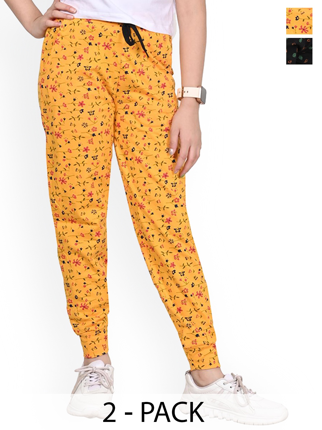 

BAESD Girls Printed Pack Of 2 Pure Cotton Joggers, Yellow