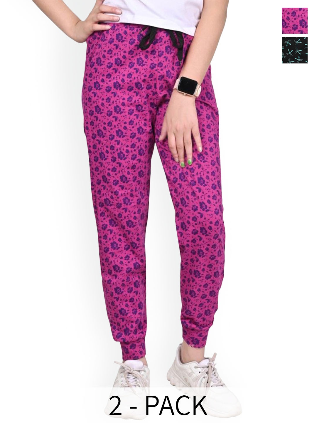 

BAESD Girls Printed Pack Of 2 Pure Cotton Joggers, Pink