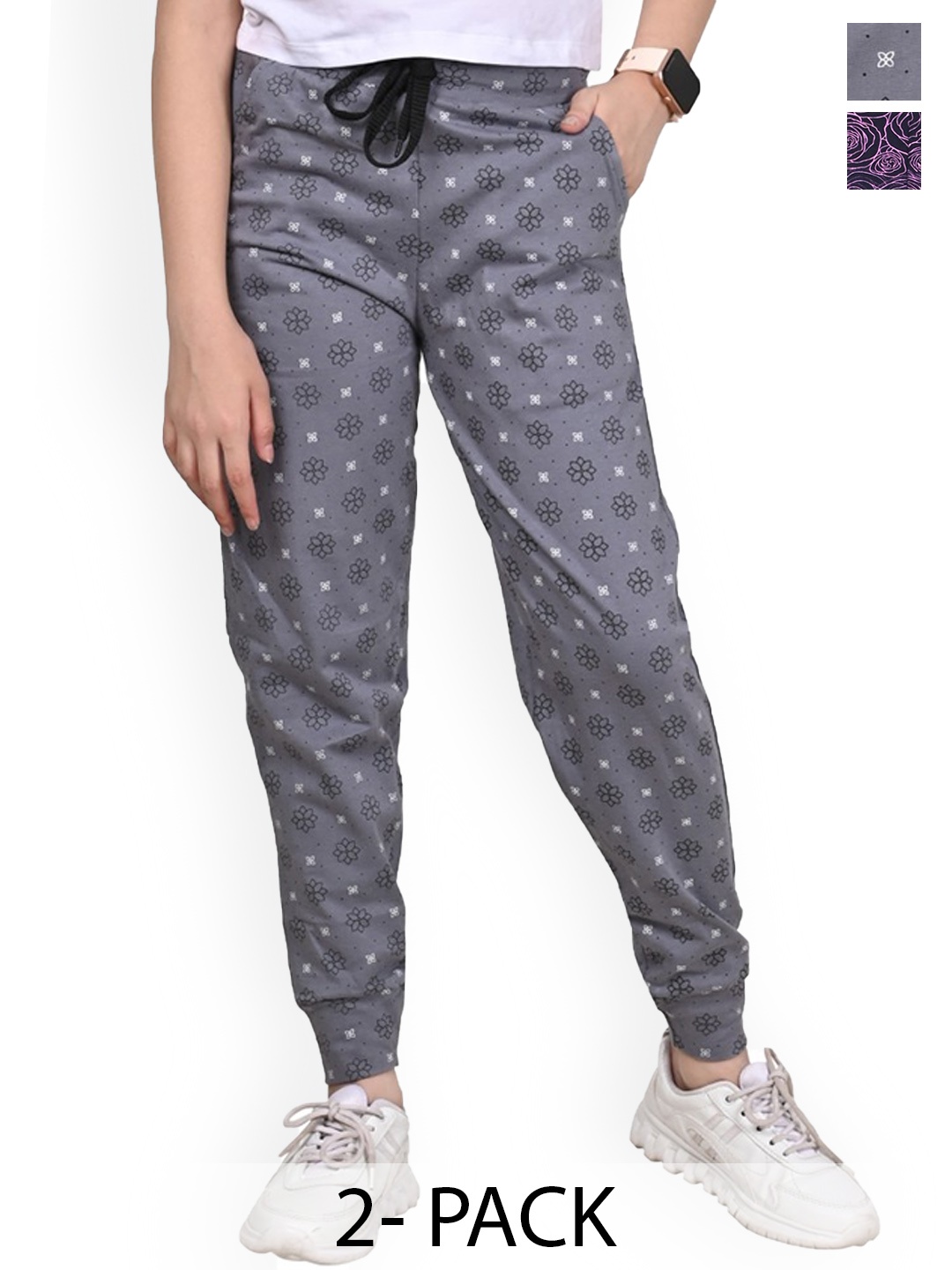 

BAESD Girls Printed Pack Of 2 Cotton Joggers, Grey