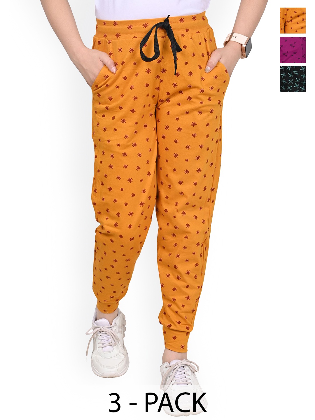 

BAESD Girls Pack Of 3 Pure Cotton Joggers, Yellow