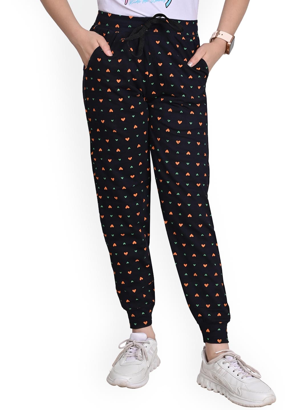 

BAESD Girls Conversational Printed Cotton Joggers, Black