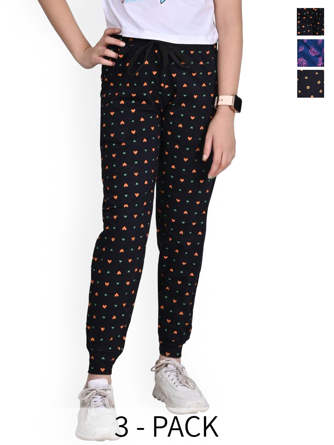

BAESD Girls Pack Of 3 Printed Pure Cotton Joggers, Black