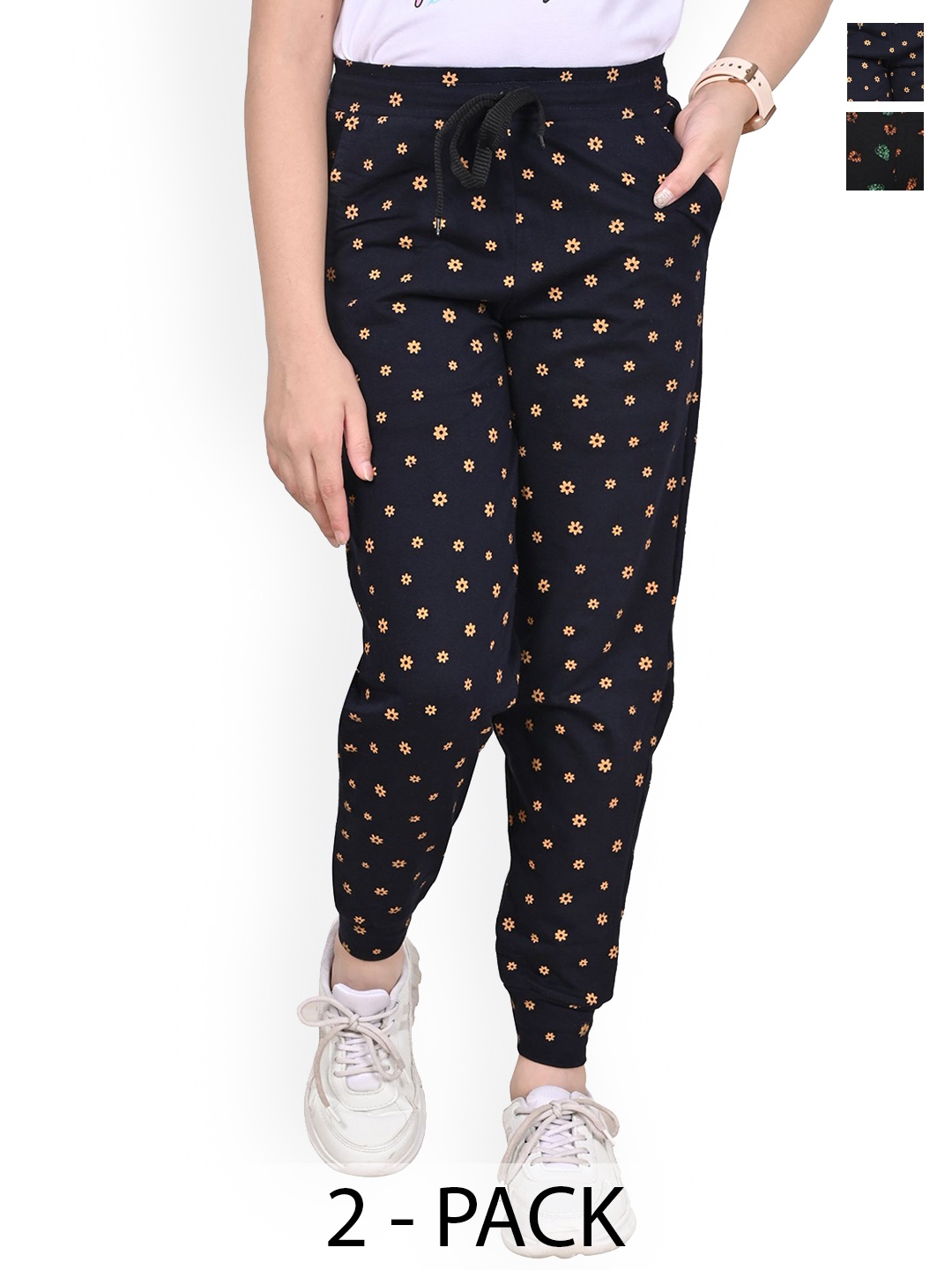 

BAESD Girls Pack of 2 Printed Pure Cotton Joggers, Black