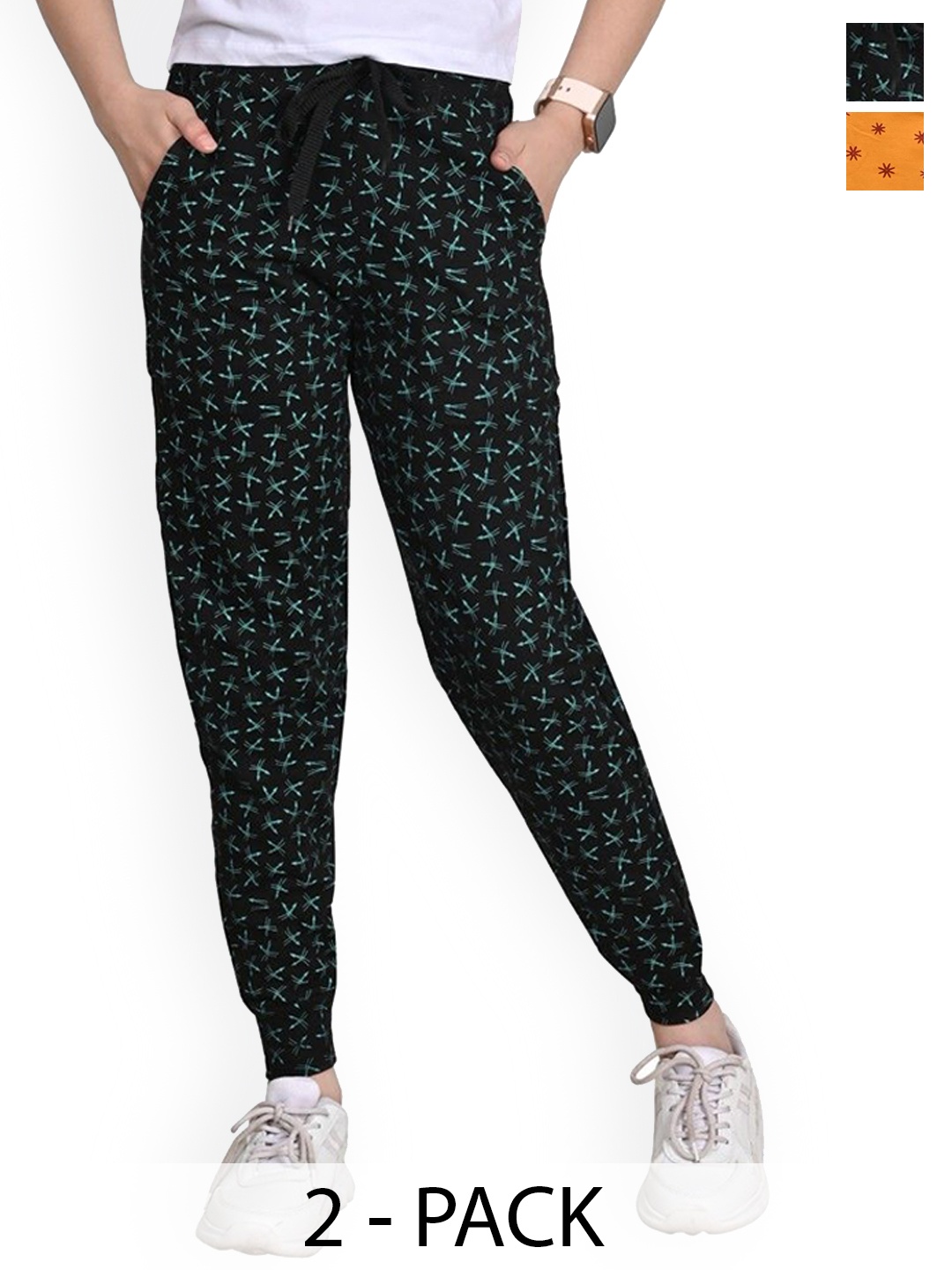 

BAESD Girls Pack of 2 Printed Pure Cotton Joggers, Black