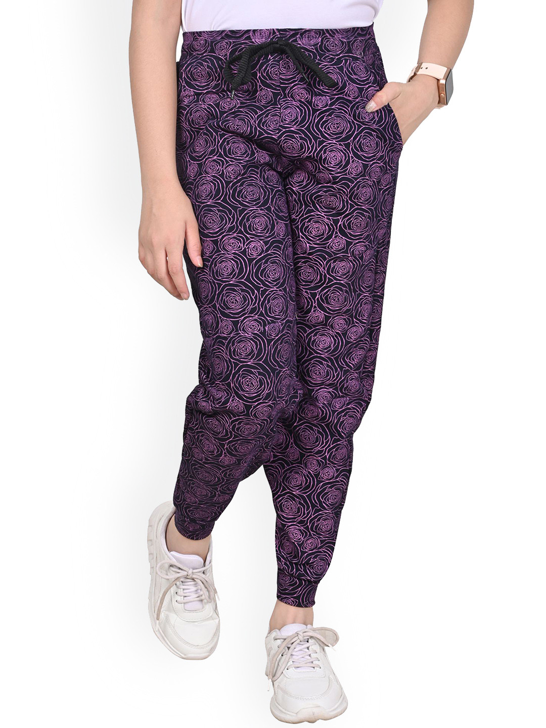 

BAESD Girls Floral Printed Mid-Rise Pure Cotton Track Pant, Purple