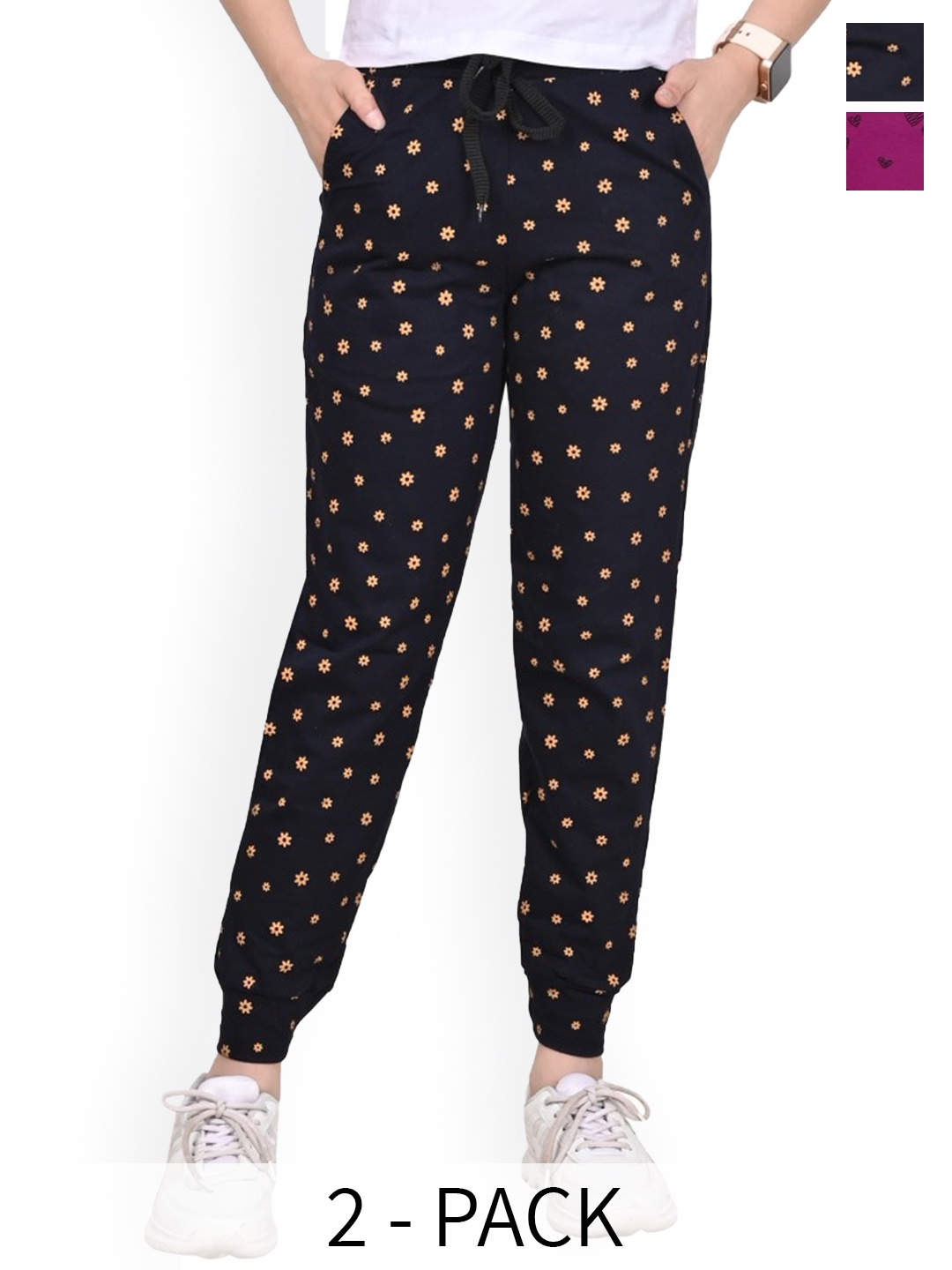 

BAESD Girls Printed Pack Of 2 Pure Cotton Joggers, Black