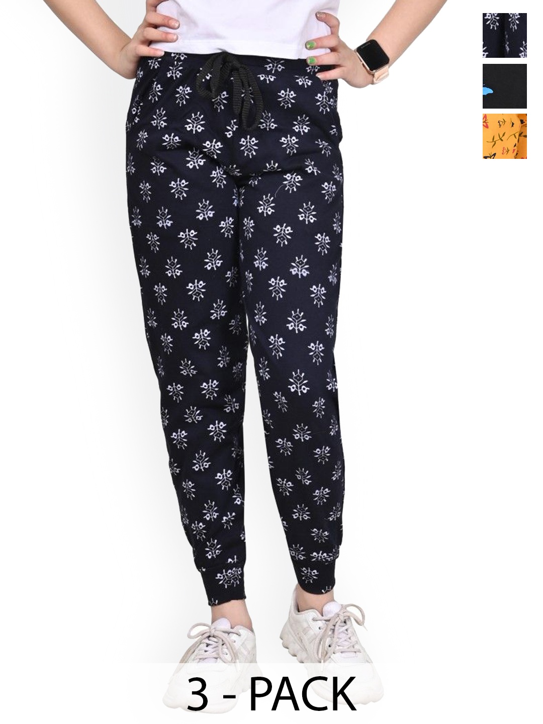 

BAESD Girls Printed Pack Of 3 Cotton Joggers, Black