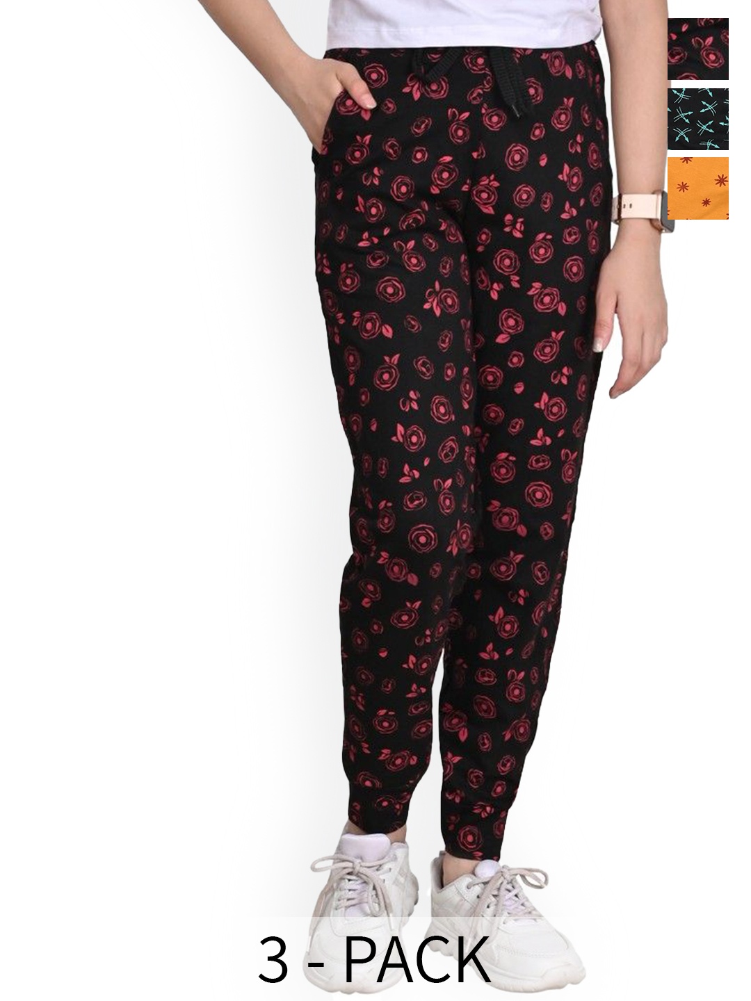 

BAESD Girls Printed Pack Of 3 Pure Cotton Joggers, Yellow