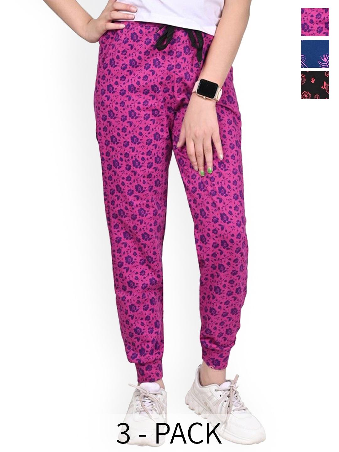 

BAESD Girls Pack of 3 Floral Printed Pure Cotton Joggers, Pink