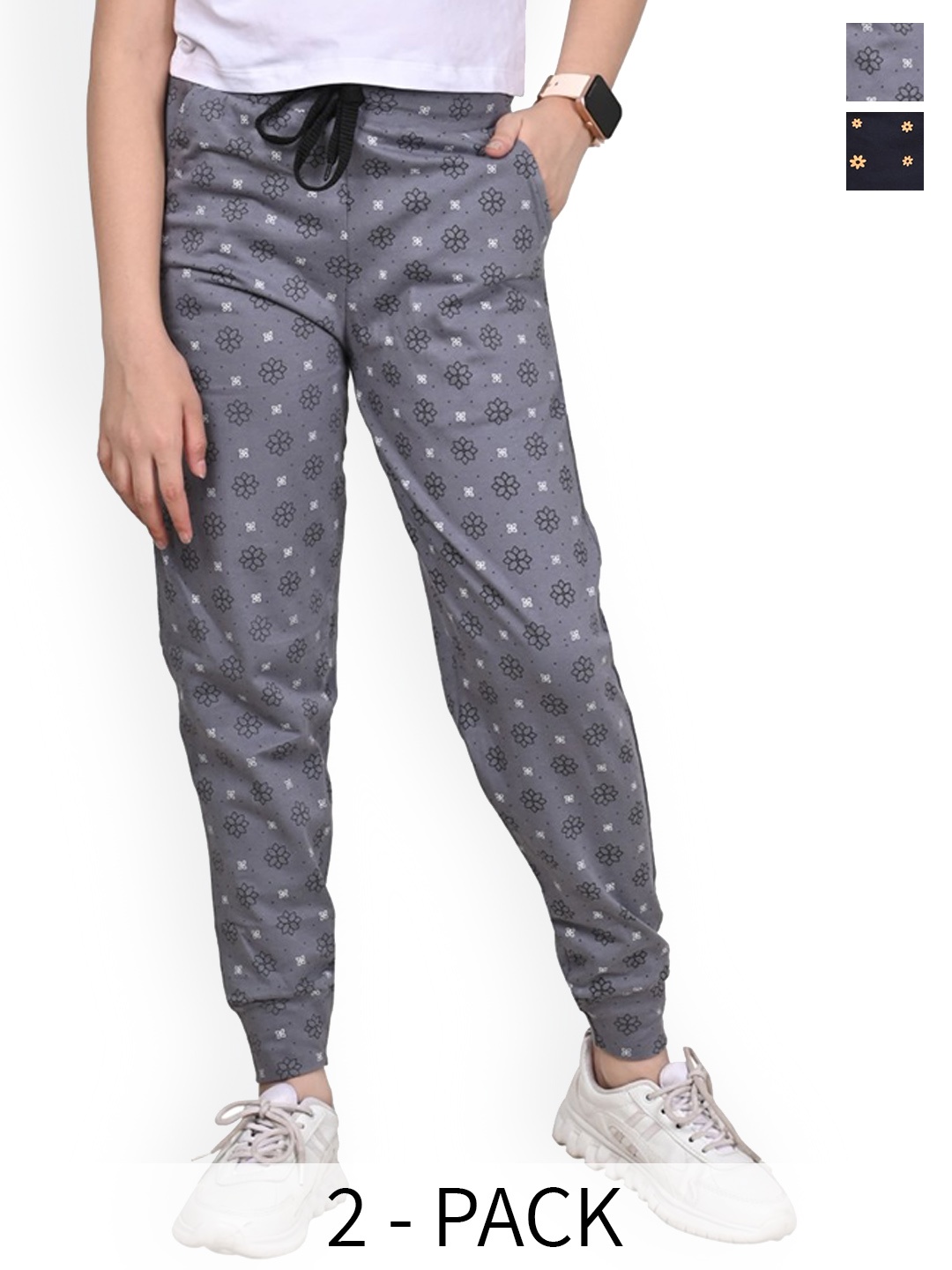 

BAESD Girls Printed Pack Of 2 Pure Cotton Joggers, Grey