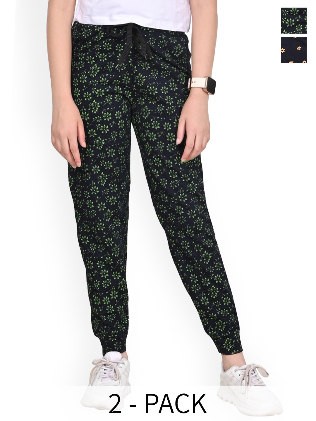 

BAESD Girls Floral Printed Pack Of 2 Pure Cotton Joggers, Black