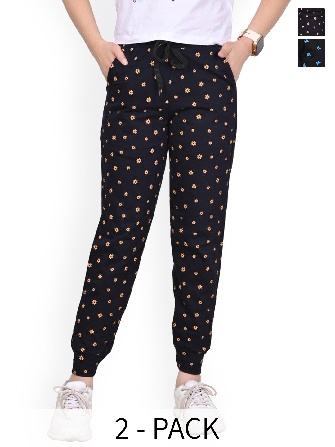 

BAESD Girls Pack Of 2 Printed Pure Cotton Joggers, Black