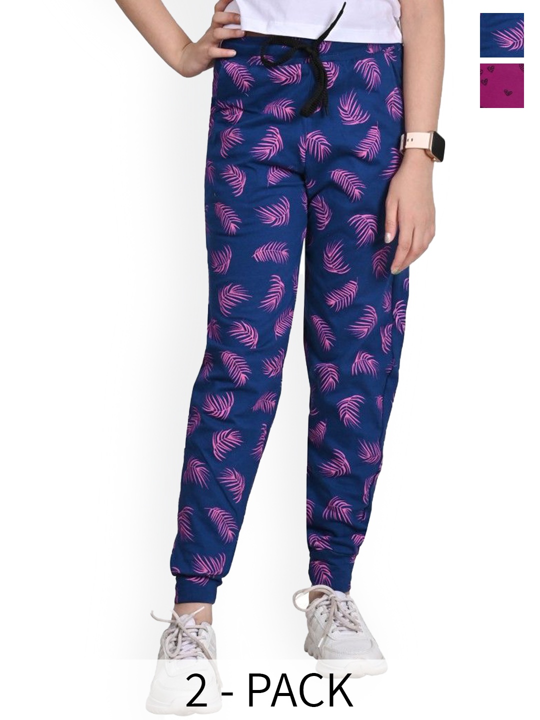

BAESD Girls Pack Of 2 Printed Pure Cotton Joggers, Blue