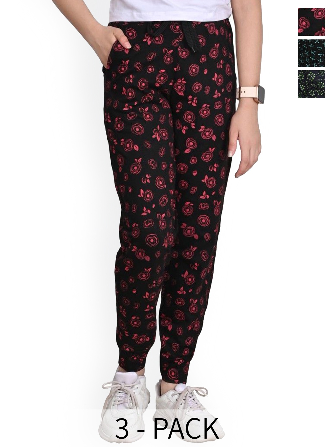 

BAESD Girls Pack Of 3 Printed Cotton Joggers, Black